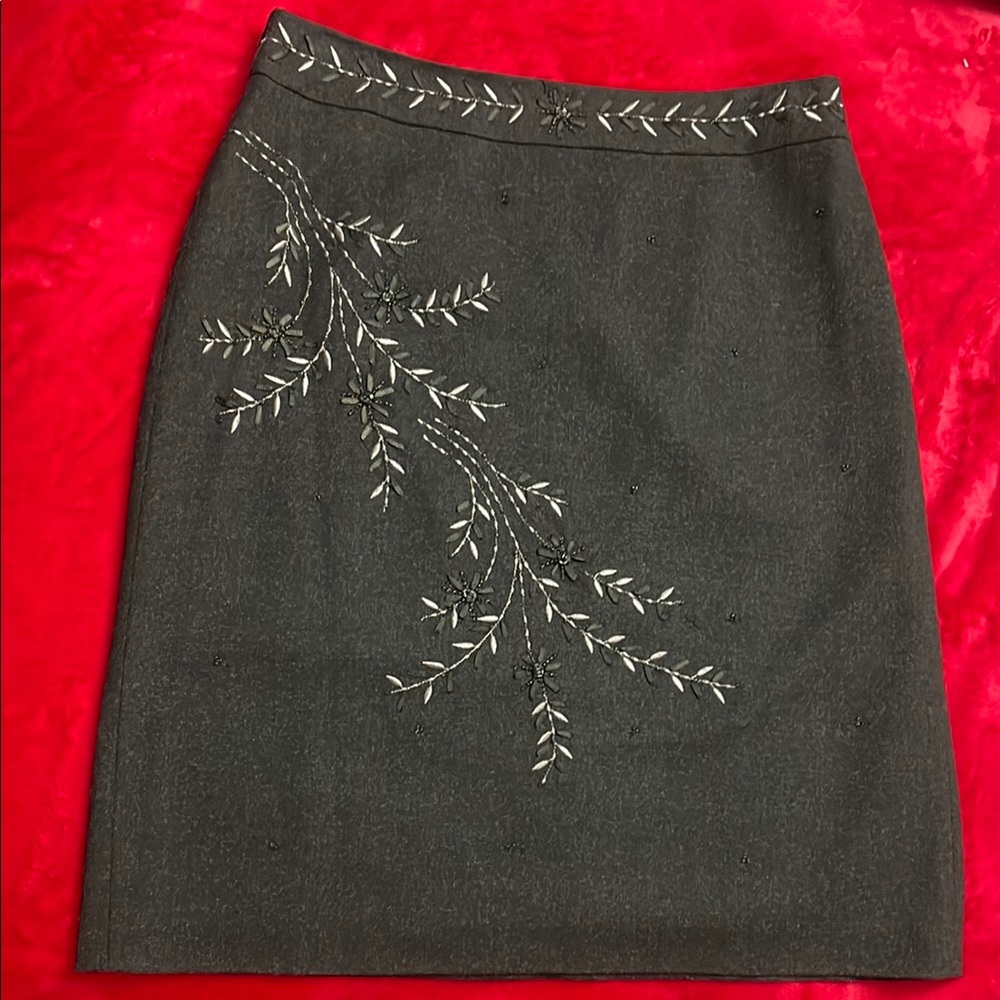 AnnTaylor Gray Embellished Knee-Length Pencil Skirt